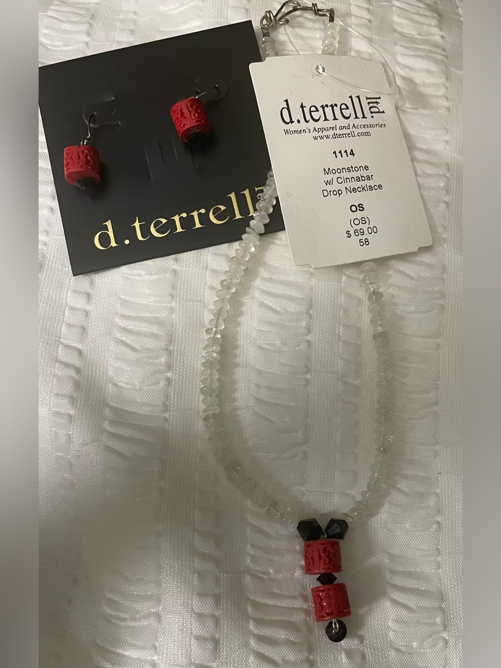 d.terrell ltd. Moonstone Necklace with Red Cinnabar Drop NWT’s